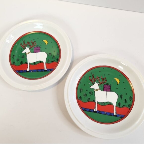 Houze England Staffordshire 1985 Salad Dessert Christmas Plates Reindeer Vintage - Picture 6 of 6